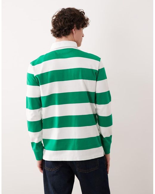 Polo Ralph Lauren Green Icon Logo Long Sleeve Stripe Rugby Shirt for men