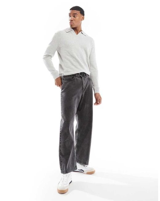 River Island White Open Neck Jumper for men