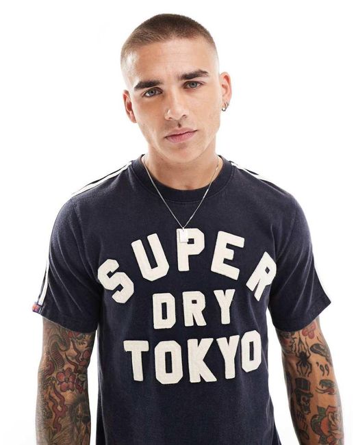 Superdry Blue Vintage Athletic Stripe T-Shirt for men