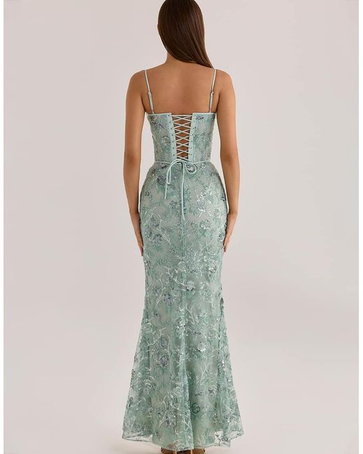 House Of Cb Green Naima Jade Hand Beaded Embellished Corset Maxi Dress