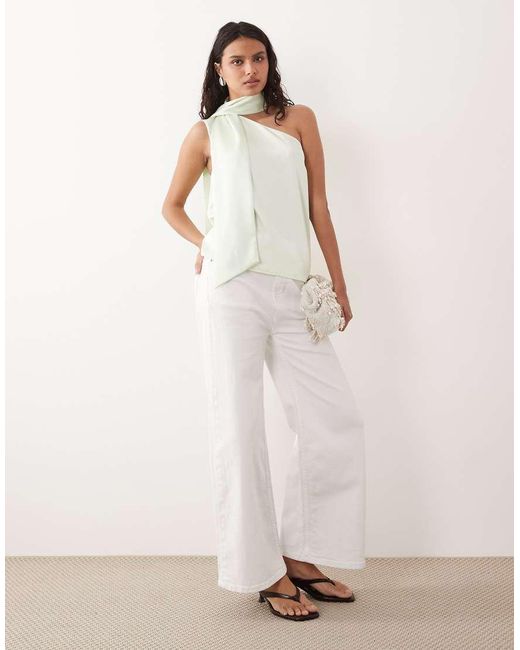 Y.A.S Natural Satin One Shoulder Top With Scarf Detail
