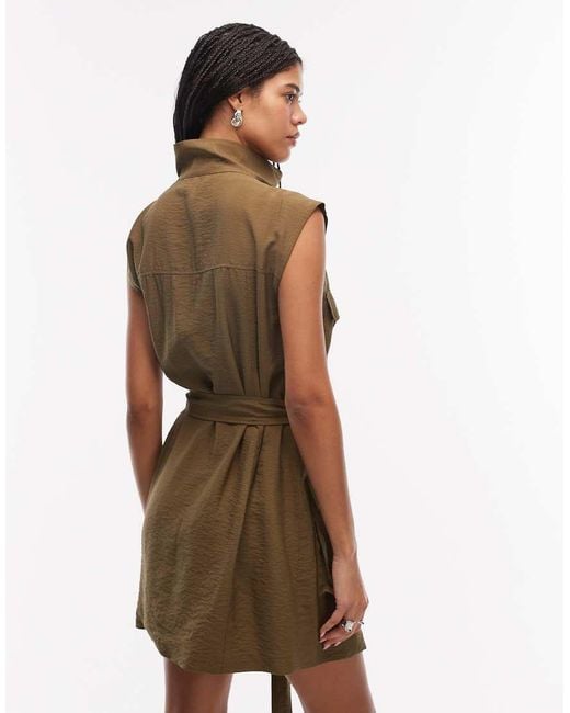 ASOS Natural Utility Style Mini Dress With Tie Waist