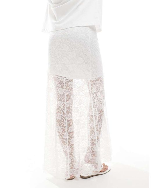 Vero Moda White Lined Lace Hanky Hem Midi Skirt