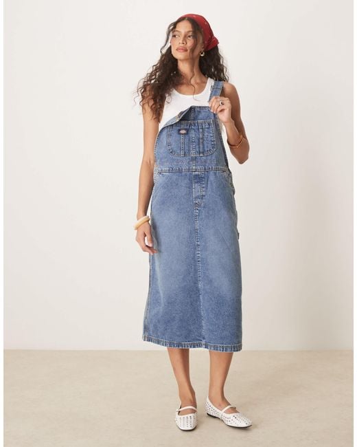 Dickies Long Overall Denim Dungaree Dress in Blue | Lyst Australia