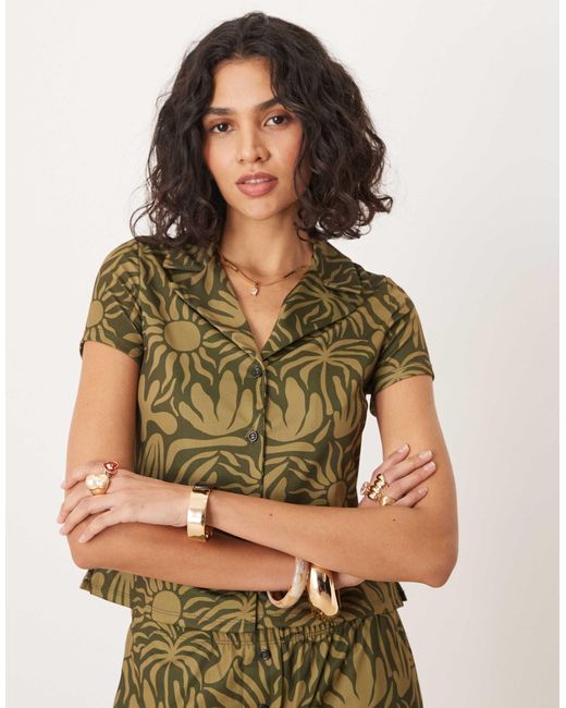 ASOS Brown Shrunken Revere Shirt Co-ord