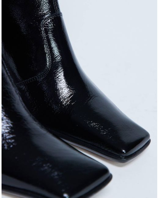 TOPSHOP Black Sienna Premium Leather Square Toe Mid Heel Boot