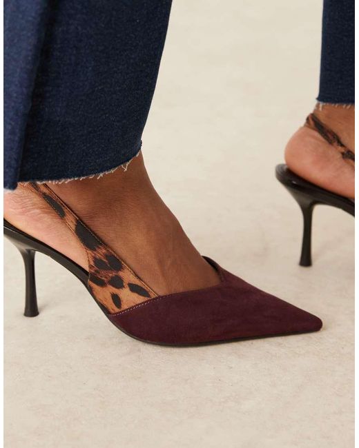 Zapatos Burdeos Destalonados Con Estampado De Leopardo Y Tacones De Aguja Sabrina De ASOS de color Blue