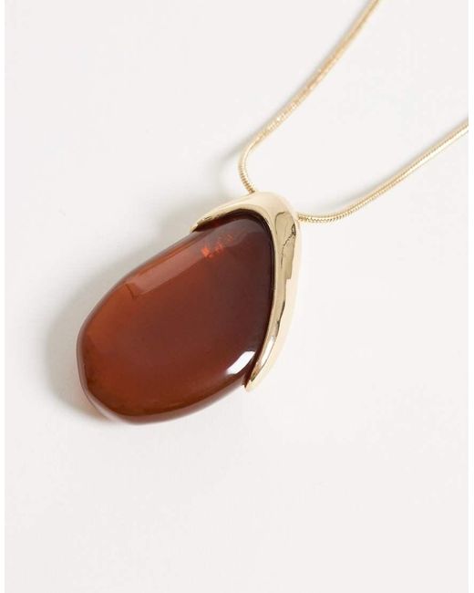 ASOS White Long Necklace With Burgundy Resin And Metal Pendant