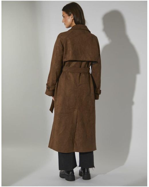 South Beach Brown Faux Suede Trench Coat