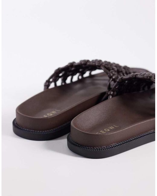 SEQWL Brown Woven Flat Sandals