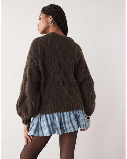 Monki Brown Boxy Cable Knit Jumper