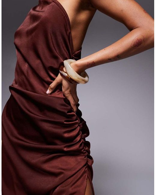 ASOS Purple One Shoulder Satin Ruched Side Midi Dress