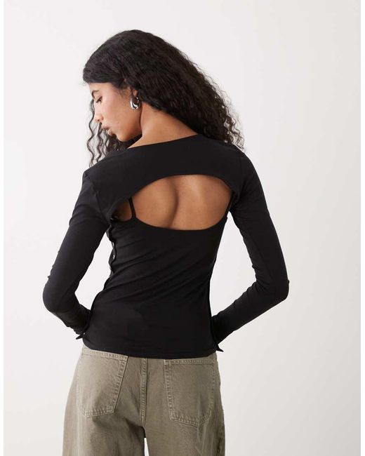 Weekday Black Bolero Detail Long Sleeve Top