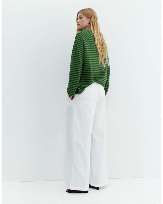 Pull&Bear Green Long-Sleeve Striped T-Shirt