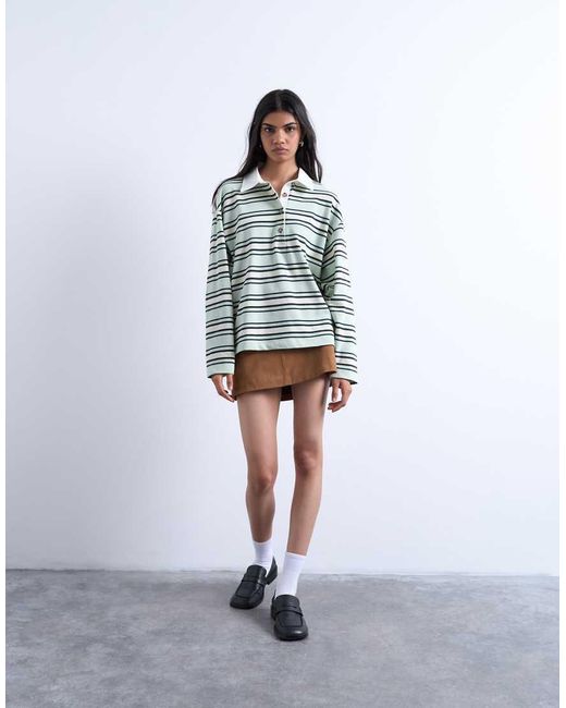 Polo A Maniche Lunghe Stile Rugby di TOPSHOP in Gray