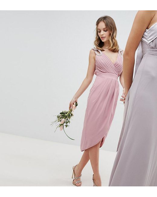 Lyst Tfnc London Wrap Embellished Midi Bridesmaid Dress In Pink Tfnc London Pink Wrap Embellished Midi Bridesmaid Dress Lyst