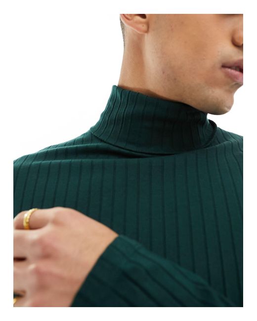 ASOS Green Long Sleeved Roll Neck Rib T-shirt for men