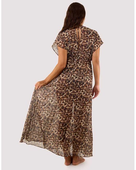 Wolf & Whistle Brown Zarah Animal Print Georgette Long Beach Kaftan
