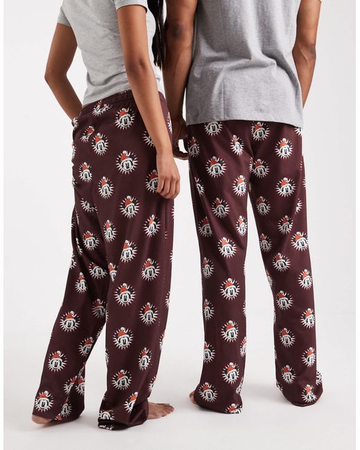 ASOS Red Lounge Bottoms With Disney's Christmas Mickey Mouse Graphic