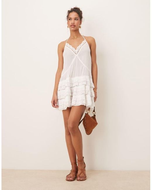 Miss Selfridge Beach Cheesecloth Dropped Waist Mini Dress in White | Lyst UK
