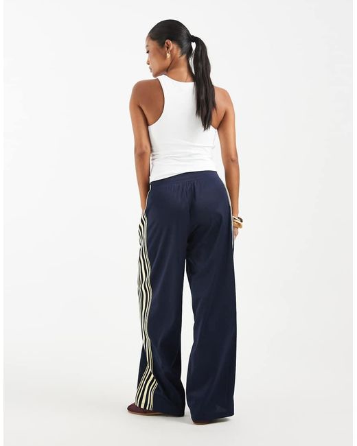 Only Petite Blue Wide Leg Satin Trousers With Side Stripe