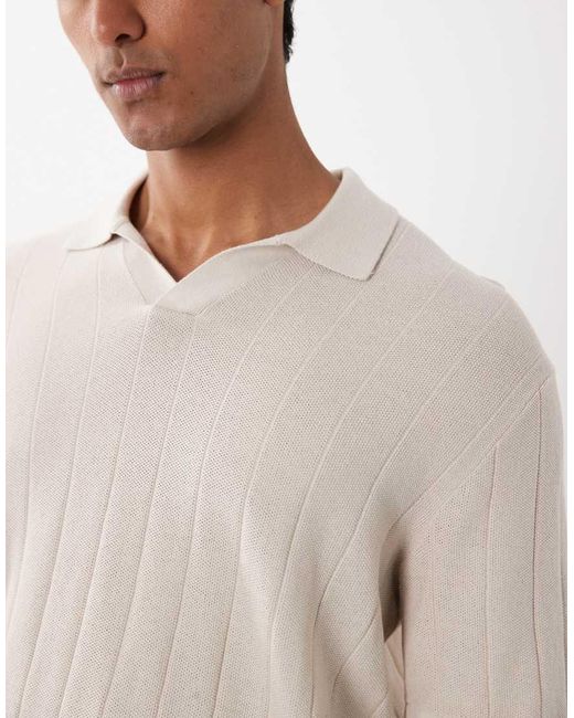 Jack & Jones White Knitted Split Neck Polo for men