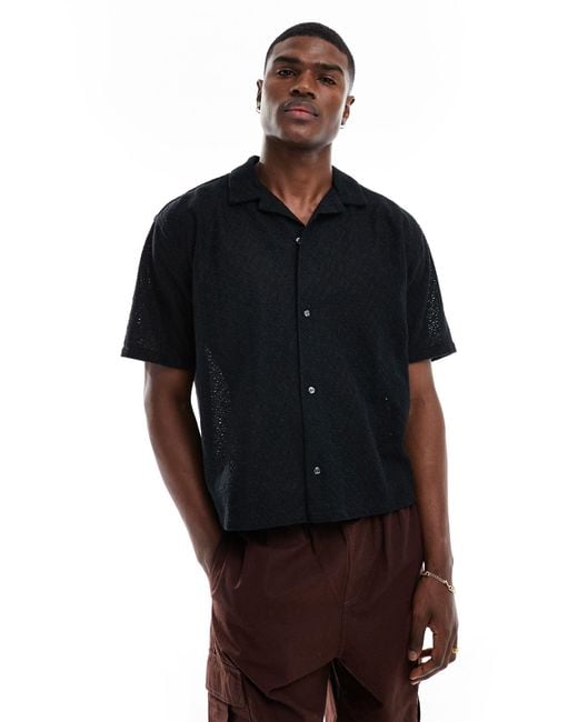 Abercrombie & Fitch – kurzärmliges, kurz geschnittenes oversize-hemd in Black für Herren