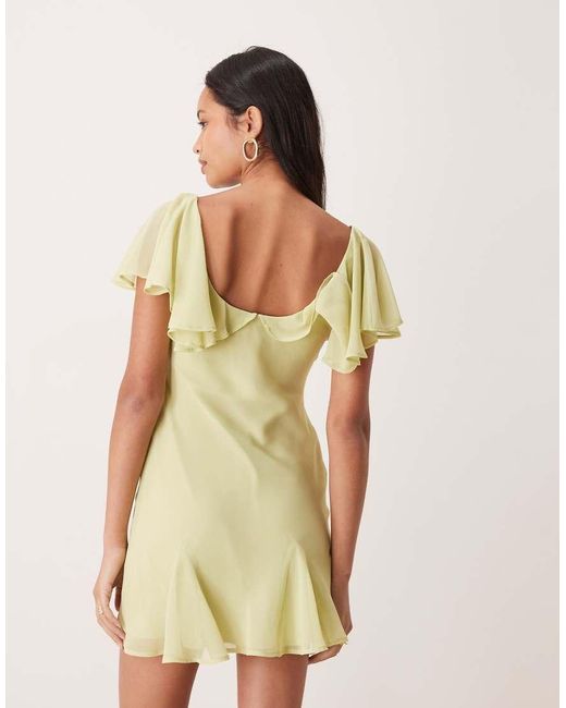 ASOS Natural Ruffle Sleeve Scoop Bias Mini Dress