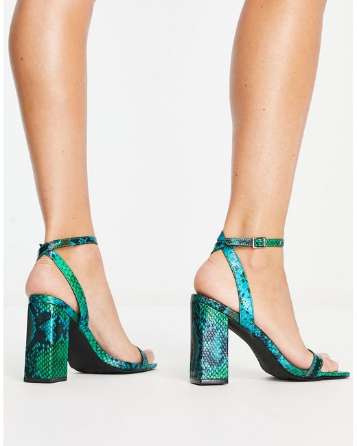 Sabina - sandales à talon mi-haut et imprimé serpent - bleu et vert Raid en coloris Green