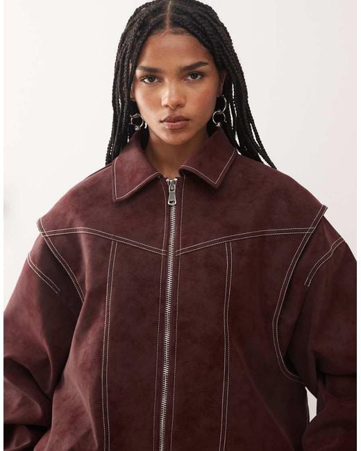 Lioness Blue Exclusive Vista Leather Look Contrast Stitch Bomber Jacket