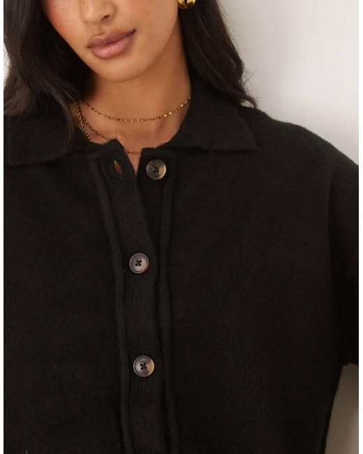ASOS Black Knitted Collar Shirt Cardigan With Seam Detail