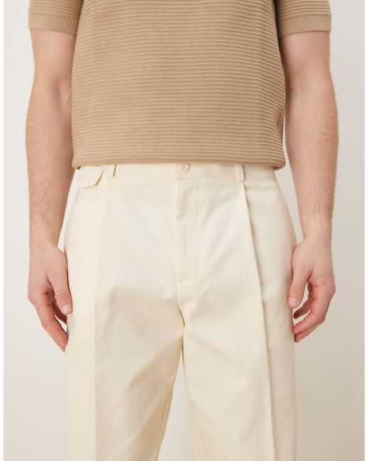 ASOS Nette Katoenen Chinobroek Met Wijde Pijpen En Plooien Aan De Voorkant in het Natural voor heren