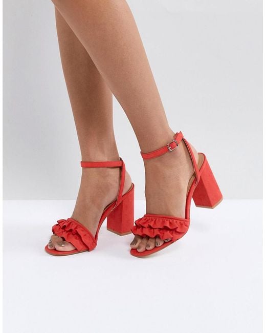 Truffle Collection Red Ruffle Block Heel Sandal