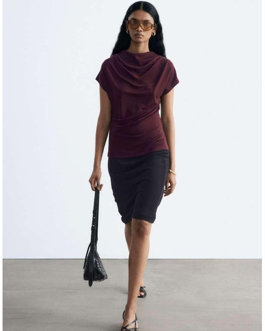 & Other Stories Purple High Neck Ruched Top