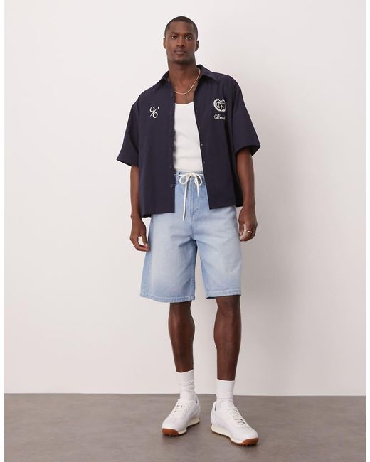 Camisa A Rayas Extragrande Con Detalle Bordado De ASOS de hombre de color Blue