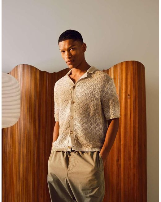 Topman Brown Relaxed Fit Space Dye Button Through Polo for men