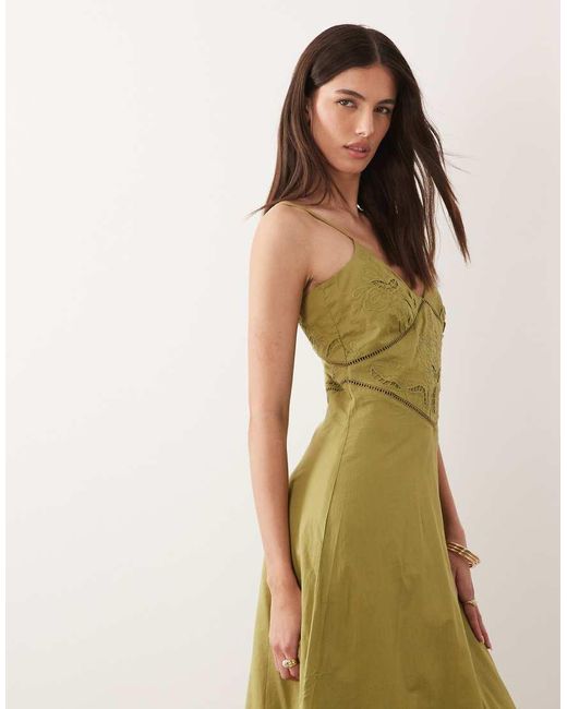 Nobody's Child Natural Brooke Cotton Rich Broderie Anglaise Detail Cami Midi Dress