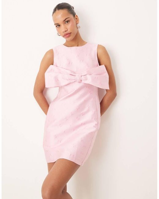 Sister Jane Mini Jurk Van Jacquard Met Strik in het Pink