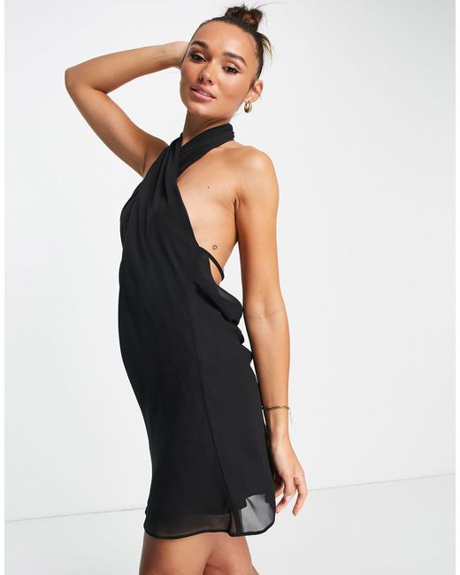 ASOS Synthetic Soft Halter Mini Dress With Open Back in Black | Lyst UK