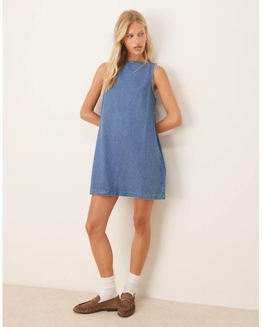 ASOS Blue Denim Shift Dress With Back Detail