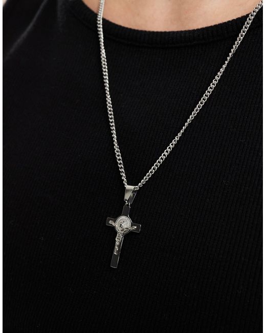 ASOS Black Waterproof Stainless Steel Necklace With Cross Pendant for men