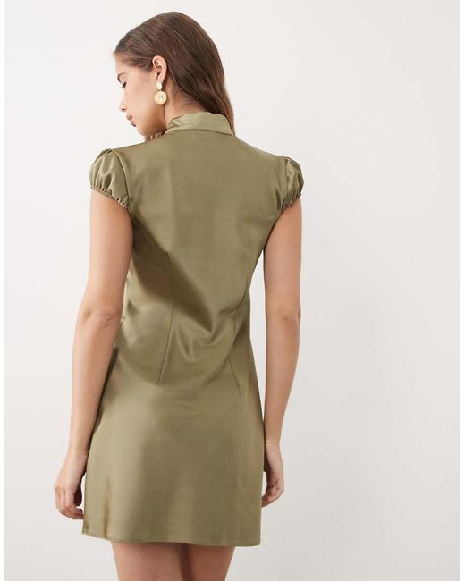 Miss Selfridge Natural Satin Tie Neck Mini Dress