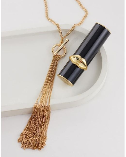 ASOS White T-bar Lariat Necklace With Tassel Chains