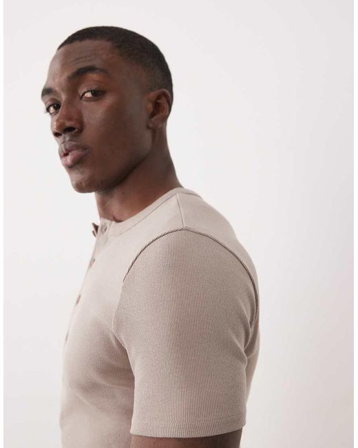 ASOS Natural Muscle Fit T-shirt With Henley Neck for men
