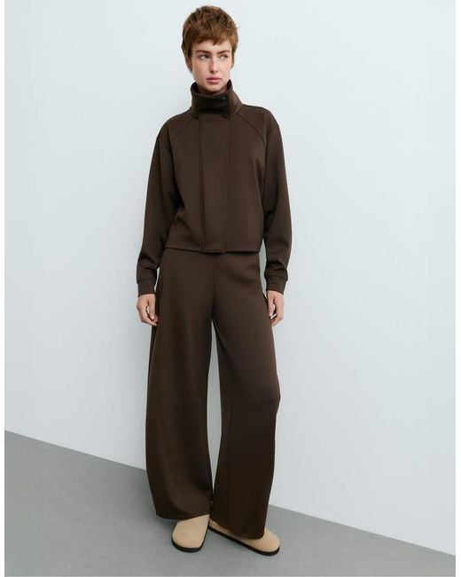 Oysho White High-Waisted Neoprene-Effect Cocoon Trousers