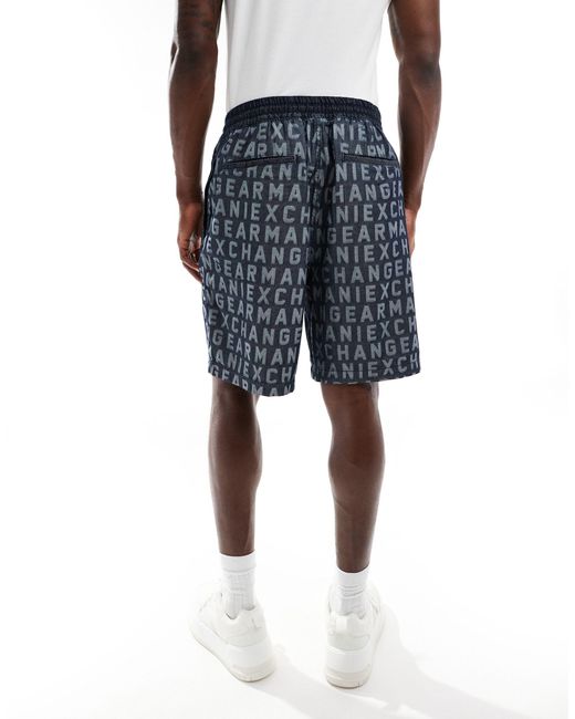 Pantalones cortos con patrón integral del logo Armani Exchange de hombre de color Blue