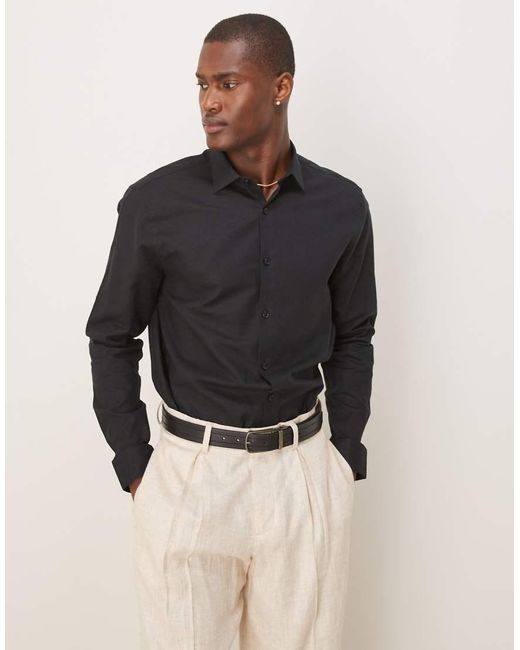 Camisa De Vestir Negra De Corte Estándar De Mezcla De Lino De ASOS de hombre de color Black