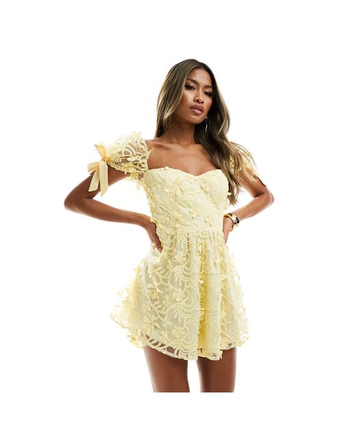Love Triangle Yellow Lace Playsuit With Tie Back