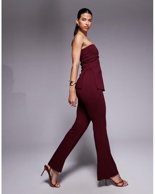 ASOS Red Jersey Twill Fold Over Longline Bandeau Top