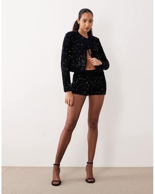 Mango Black Sequin Tie Front Jacket Co-ord